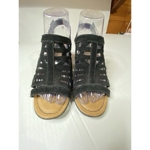 BOC Born Concept Dixie Women Black Leather Open Toe Block Heel Sandals Sz 7.5 - Picture 2 of 8